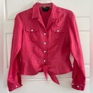 Jones New York Signature 100% Linen Button Up Shirt Pink Size Petite Small
